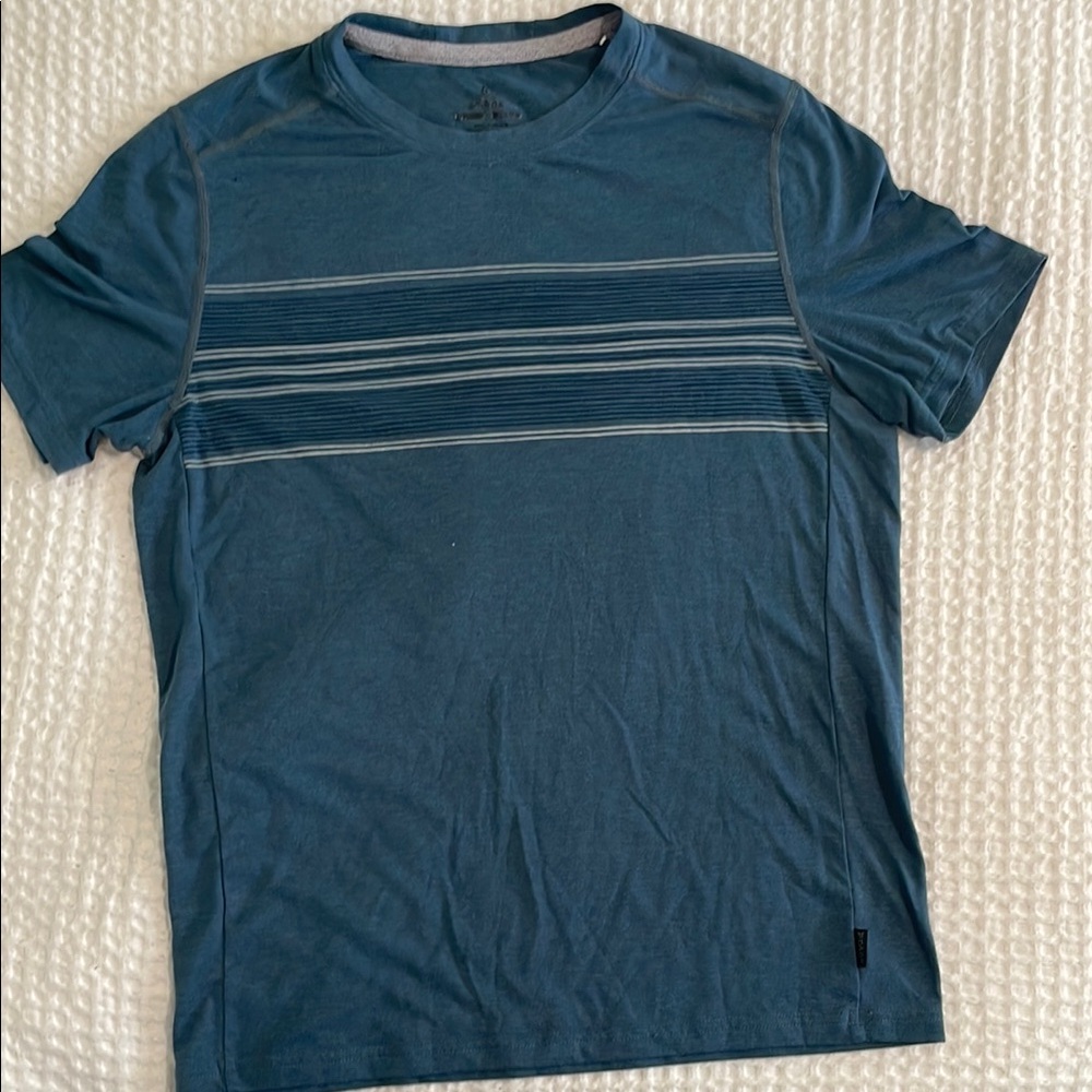 Prana Men's Short Sleeve Crew Tee in Slate Blue with Chest Stripe